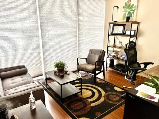 Cozy therapy room with modern furniture at Create Recovery Center Los Angeles partial hospitalization program in Los Angeles.